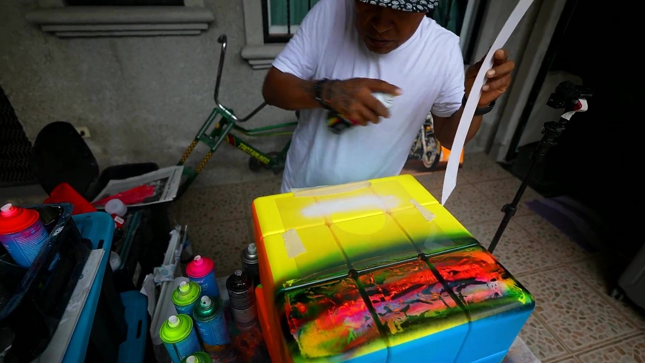 Mexican street artist spray paints my giant Rubik’s cube
