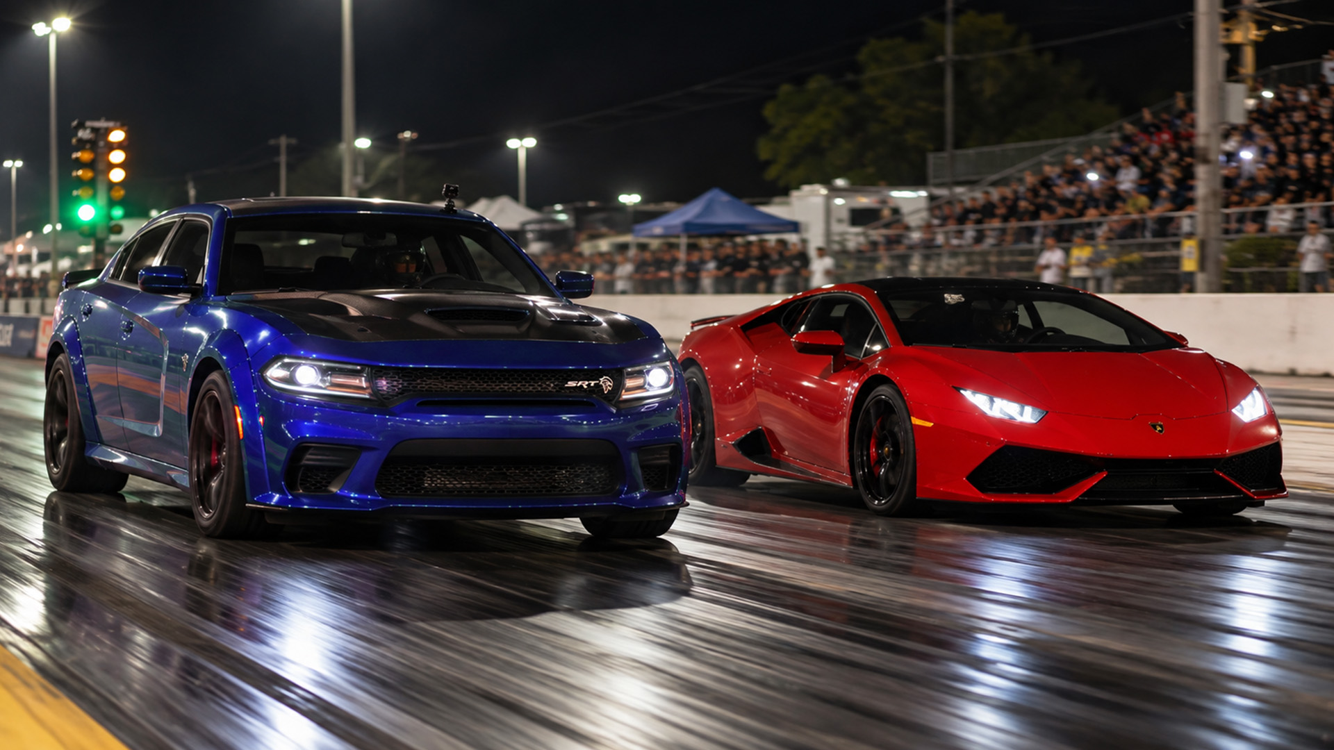 1,000HP Dodge Charger battles Lamborghini Huracán drag race