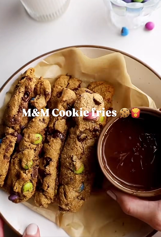 Bakery style chocolate chip cookies with extra M&Ms