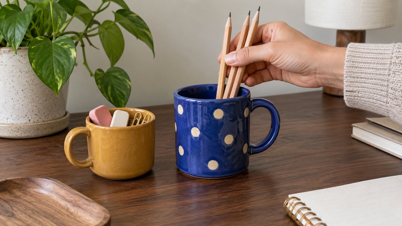 How to turn an old mug into a desk organizer