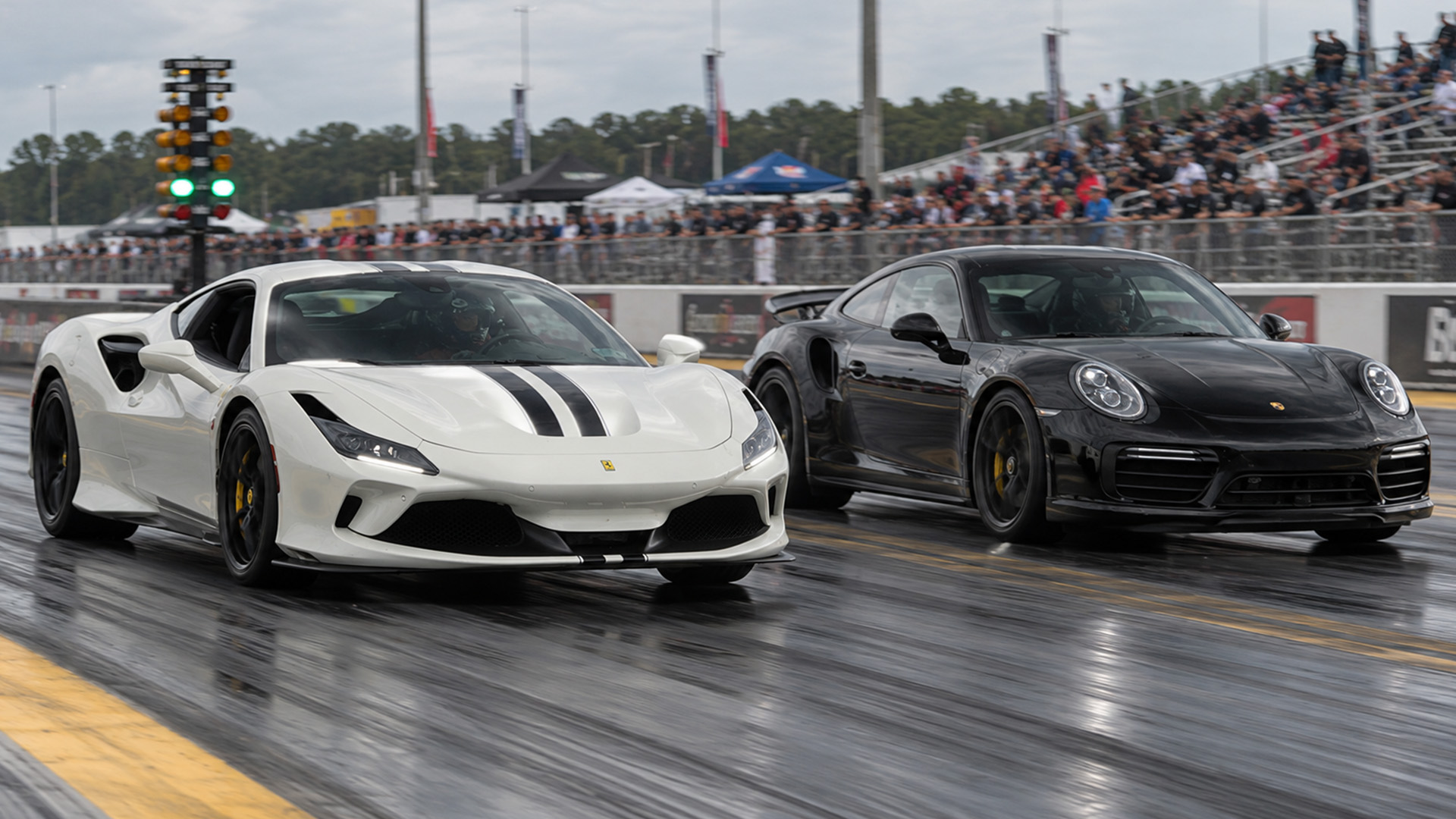 Can The Ferrari F8 Beat A 1,000HP Porsche Turbo S Drag Race