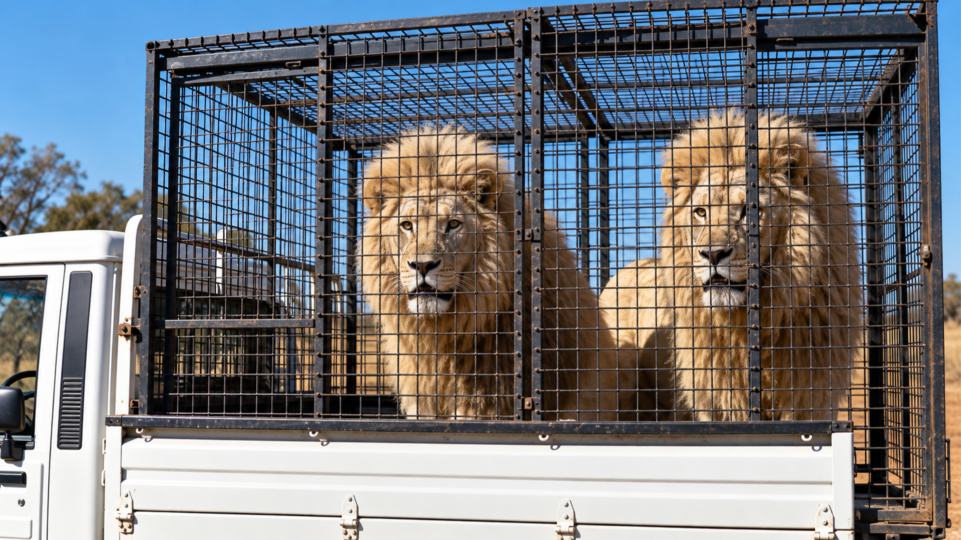 Moving two powerful lions is no easy task