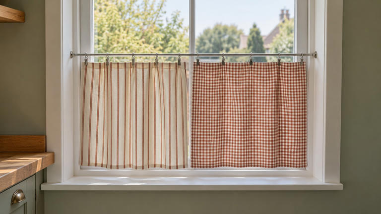How to hang tea towels as kitchen curtains without sewing