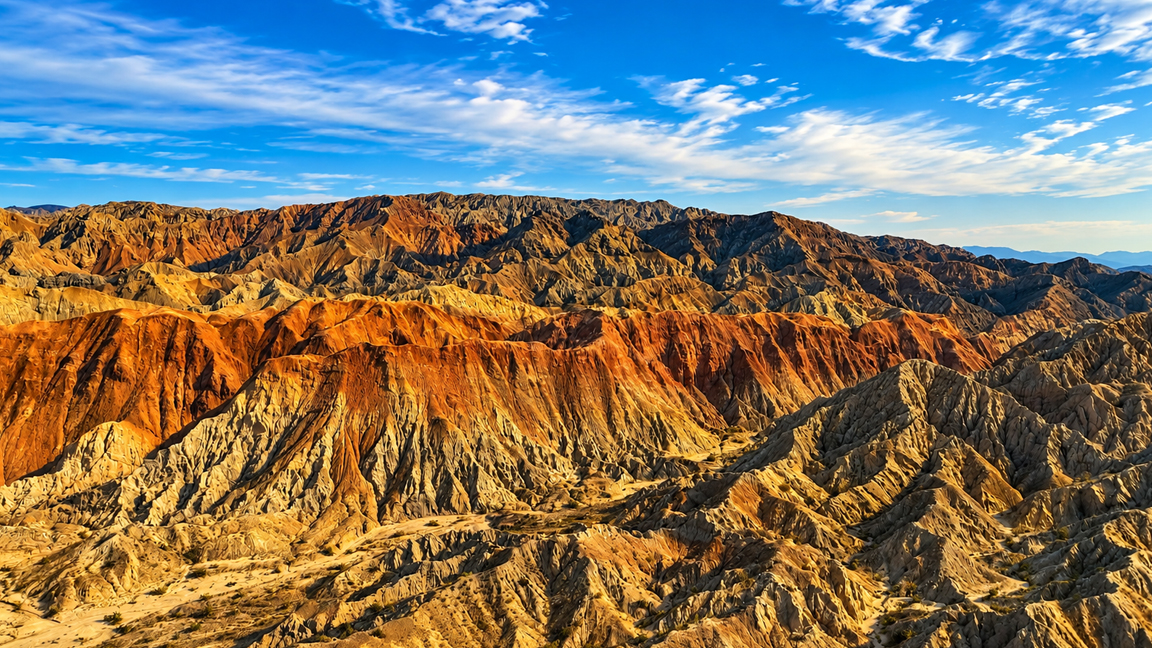 The incredible beauty of colorful desert mountains and golden rock ...