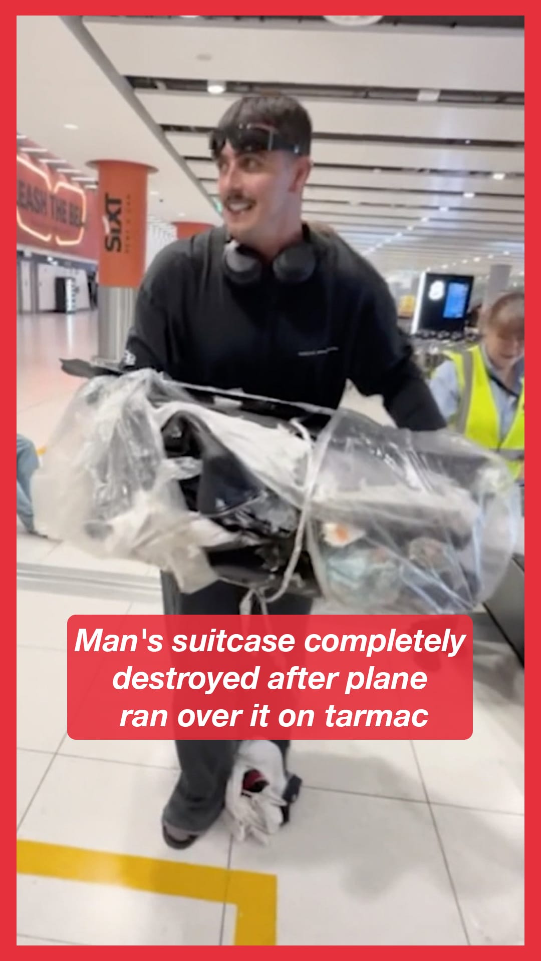 Man's suitcase completely destroyed after plane ran over it on tarmac