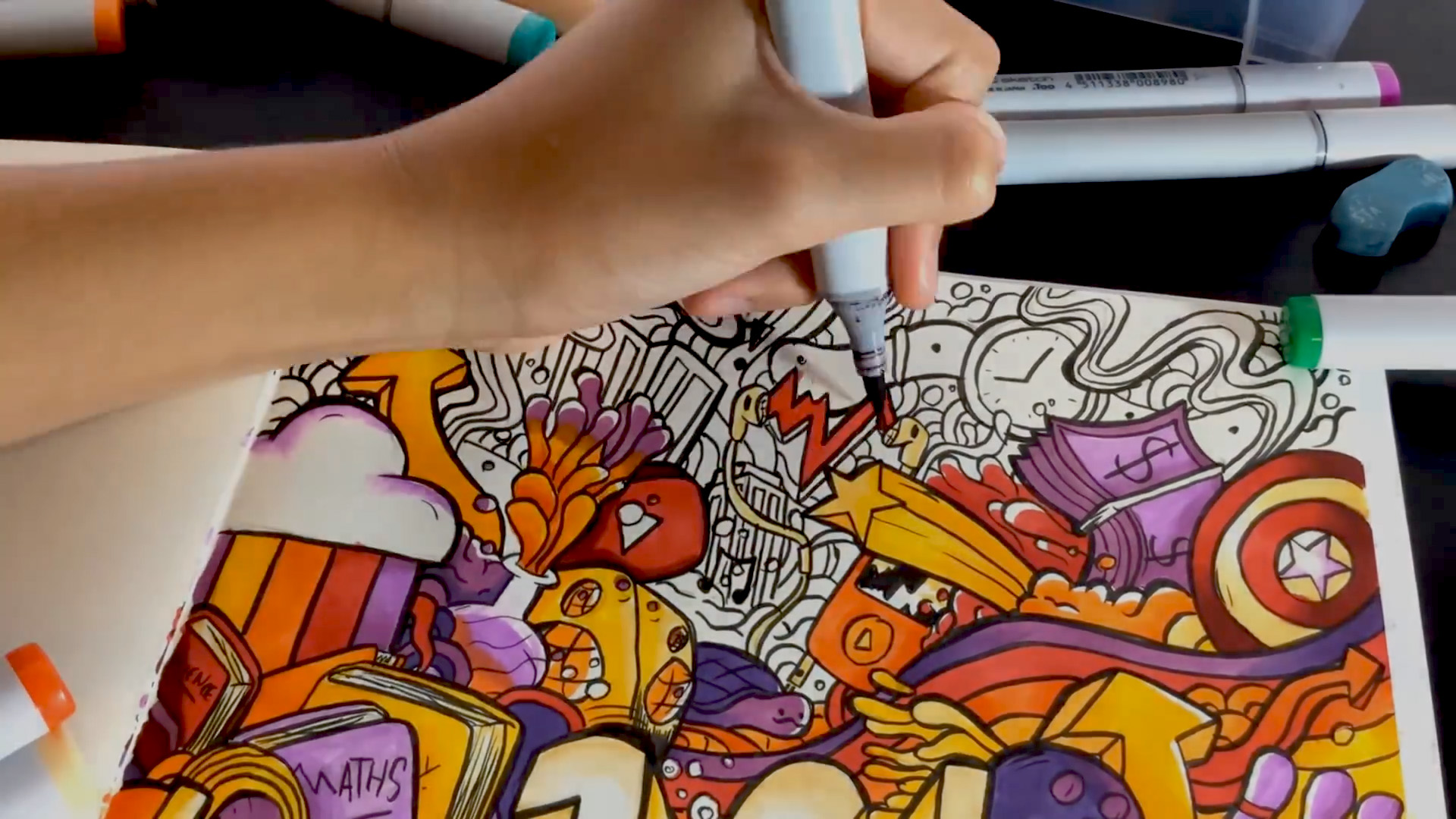 10 marker doodle challenge and Copic marker illustration art