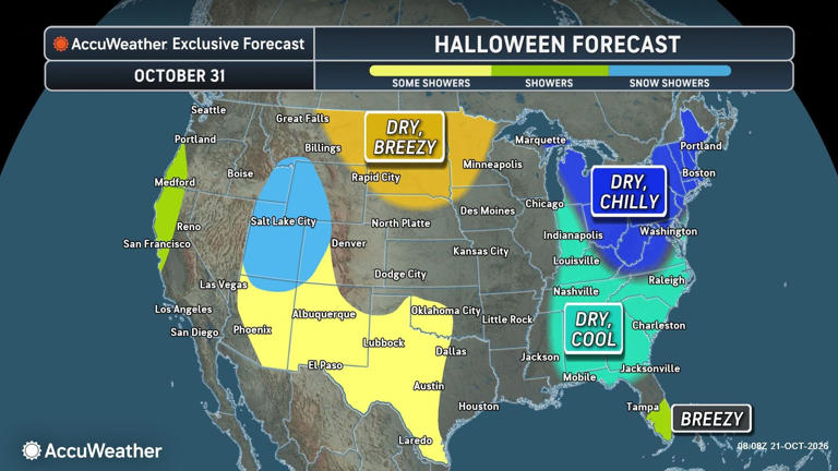 Halloween weather forecast. See you need a coat for trick-or-treating