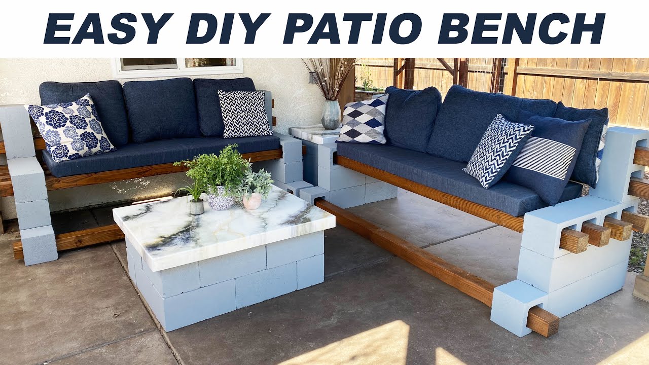 DIY easy cinderblock bench using no power tools