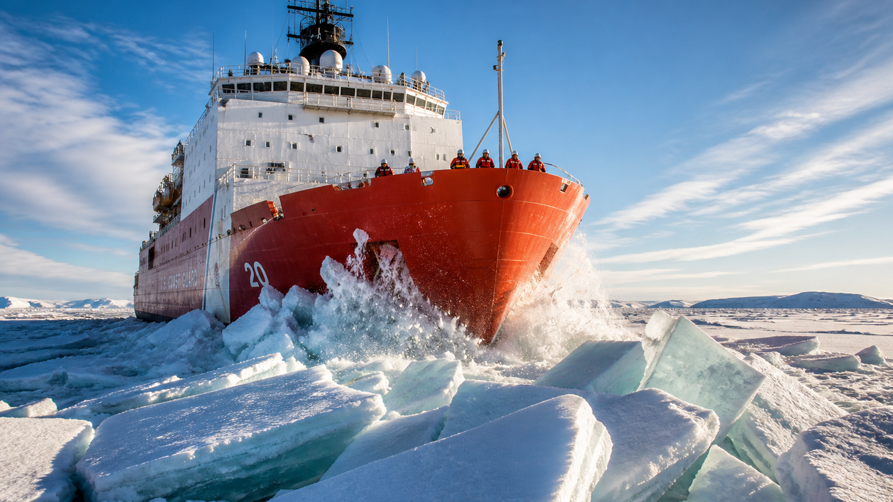 Thick Arctic ice forces Coast Guard cutter Healy to reverse and ram its ...