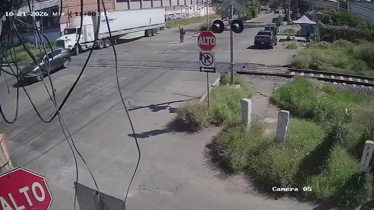 Train crashes into trailer stranded across railway tracks in Mexico