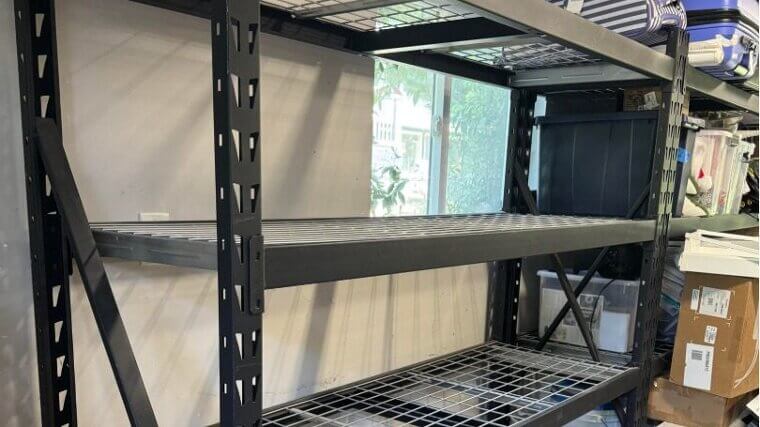 Overhead joist storage racks that finally clear plastic holiday totes ...