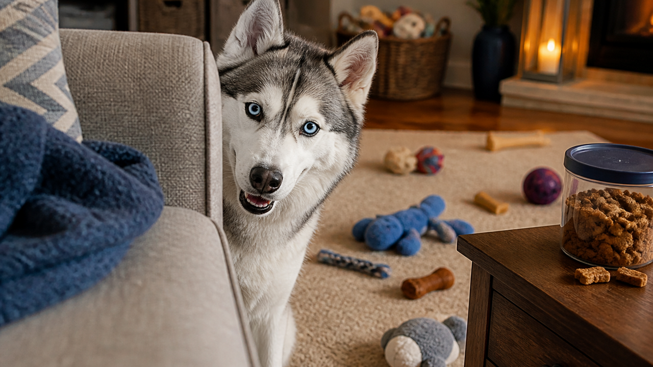 Skaya the husky can't wait for treat-and-seek