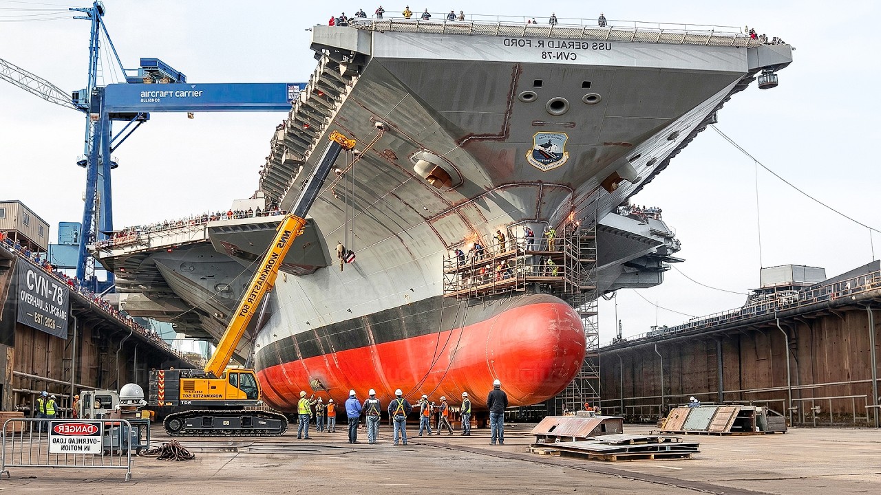 Inside a restricted shipyard repairing a US aircraft carrier