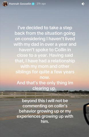 Collin Gosselin responds to sister Hannah distancing herself from his ...