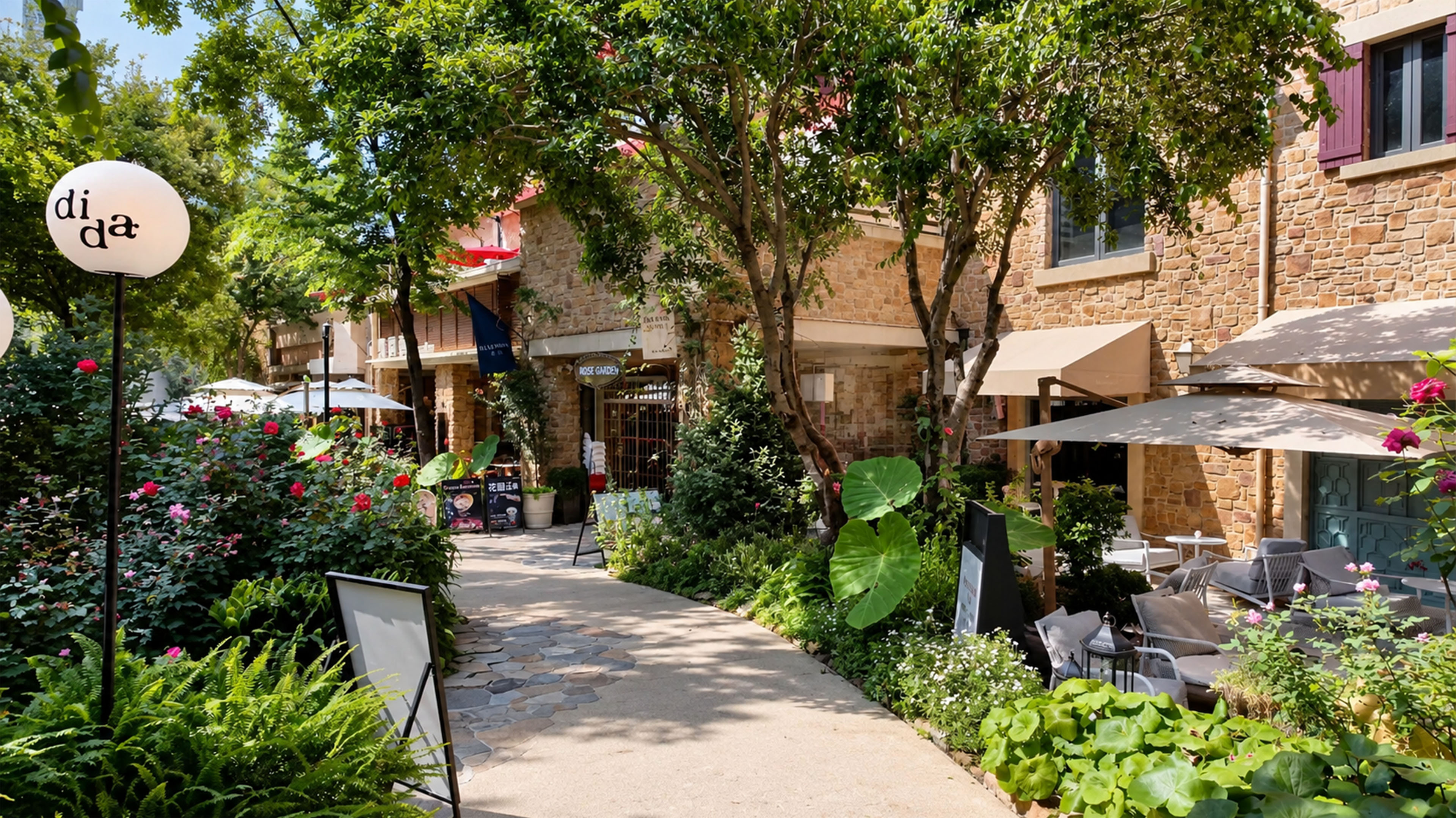 This garden shopping street looks like a small European village