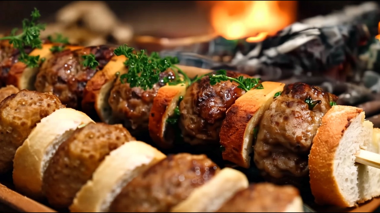 Micro burger skewers!🍔🔥 Juicy mini bites over fire