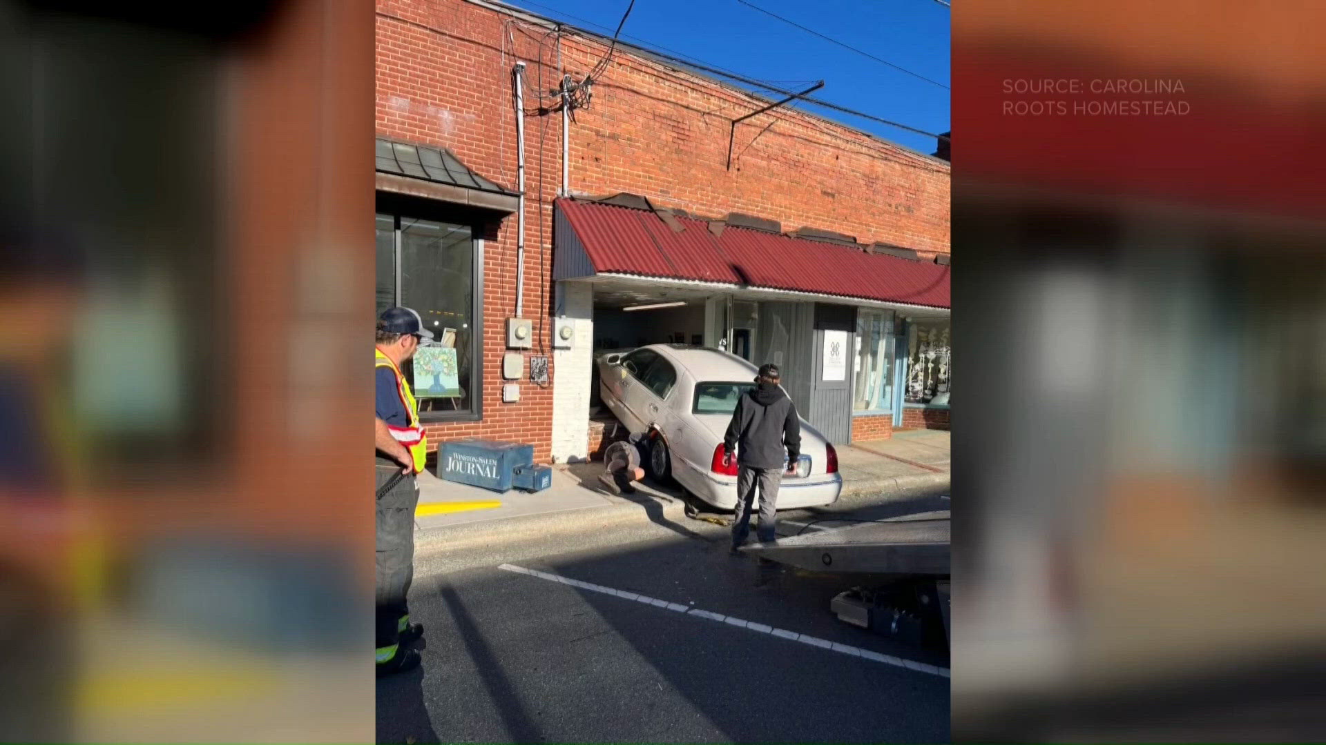 Car drives through Stokes County business in King