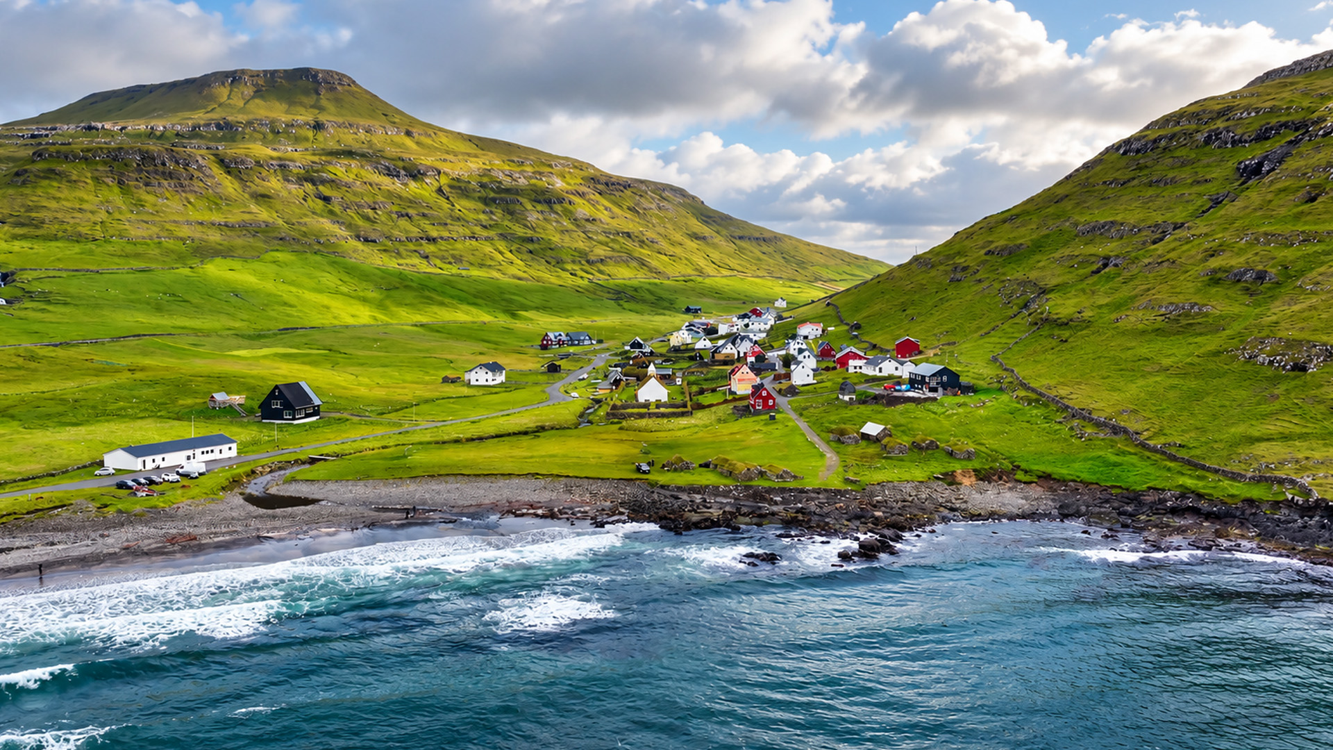 Where can you find this green coastal village?