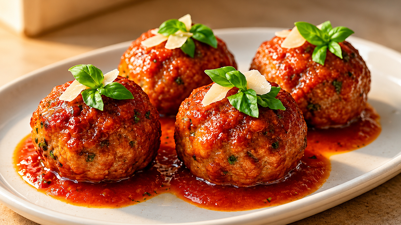 Sheet pan baking prevents greasy Italian meatballs