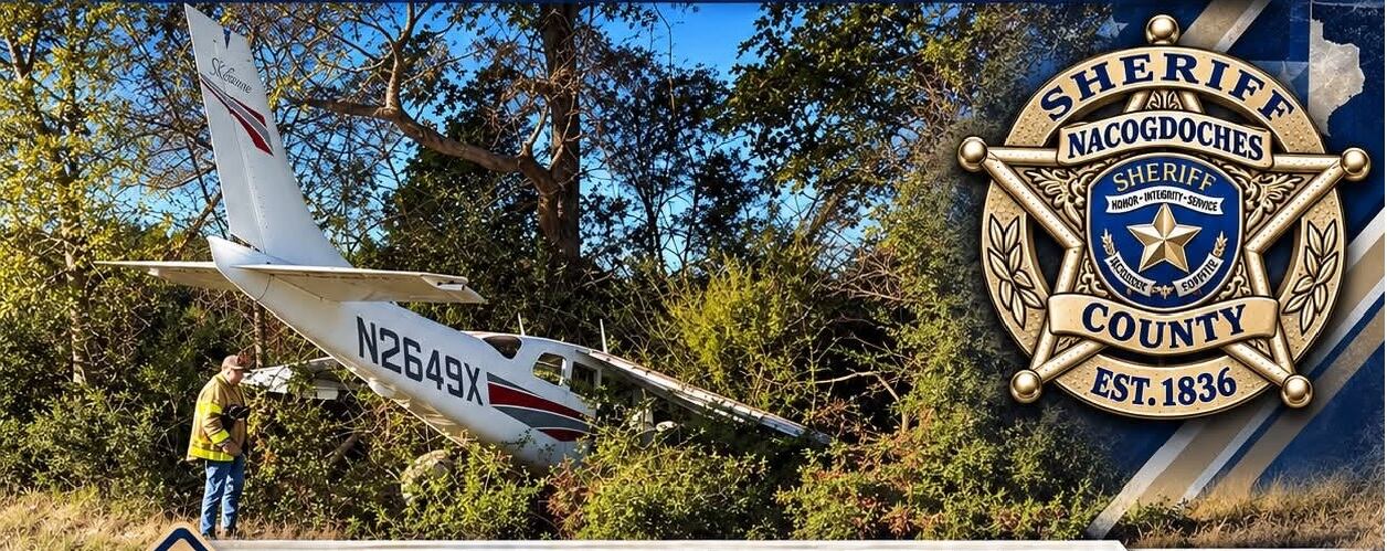 Single-engine plane down on FM 343 in Nacogdoches County