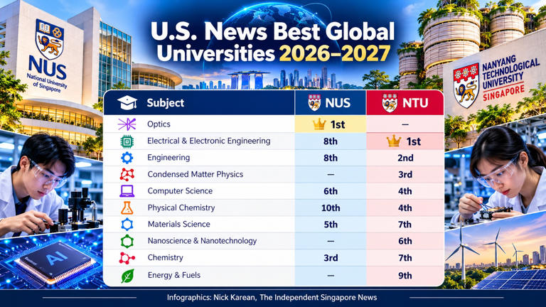 Singapore’s NTU ranks No. 1 in AI globally; NUS leads in engineering