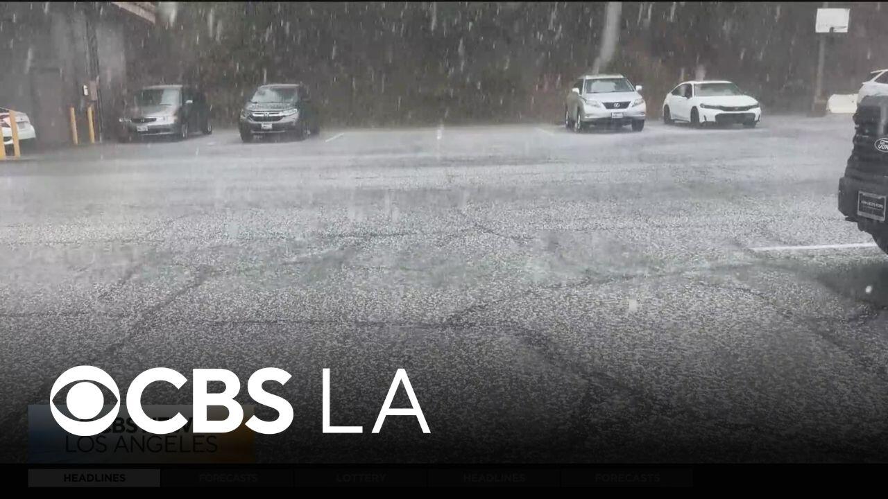 Extreme weather in the Inland Empire with hail in Crestline