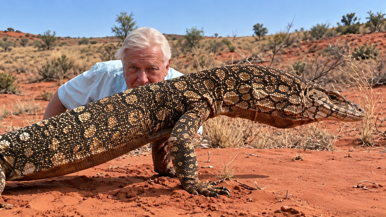 He thought he was safe next to this huge lizard - but he got too close
