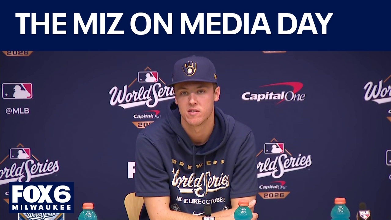 Brewers pitcher Jacob Misiorowski speaks with reporters