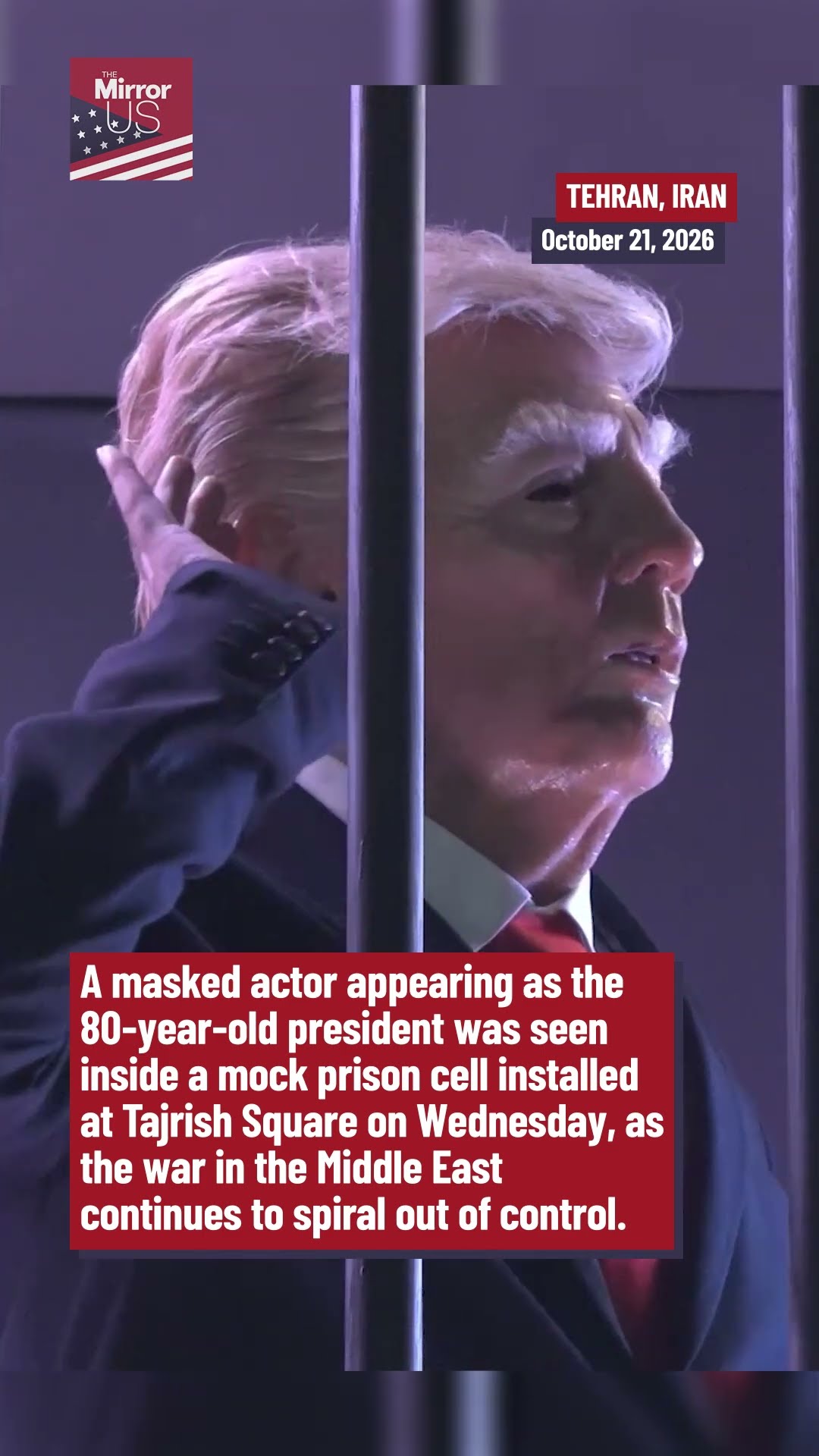 Iran mocks Trump with masked actor locked in prison cell
