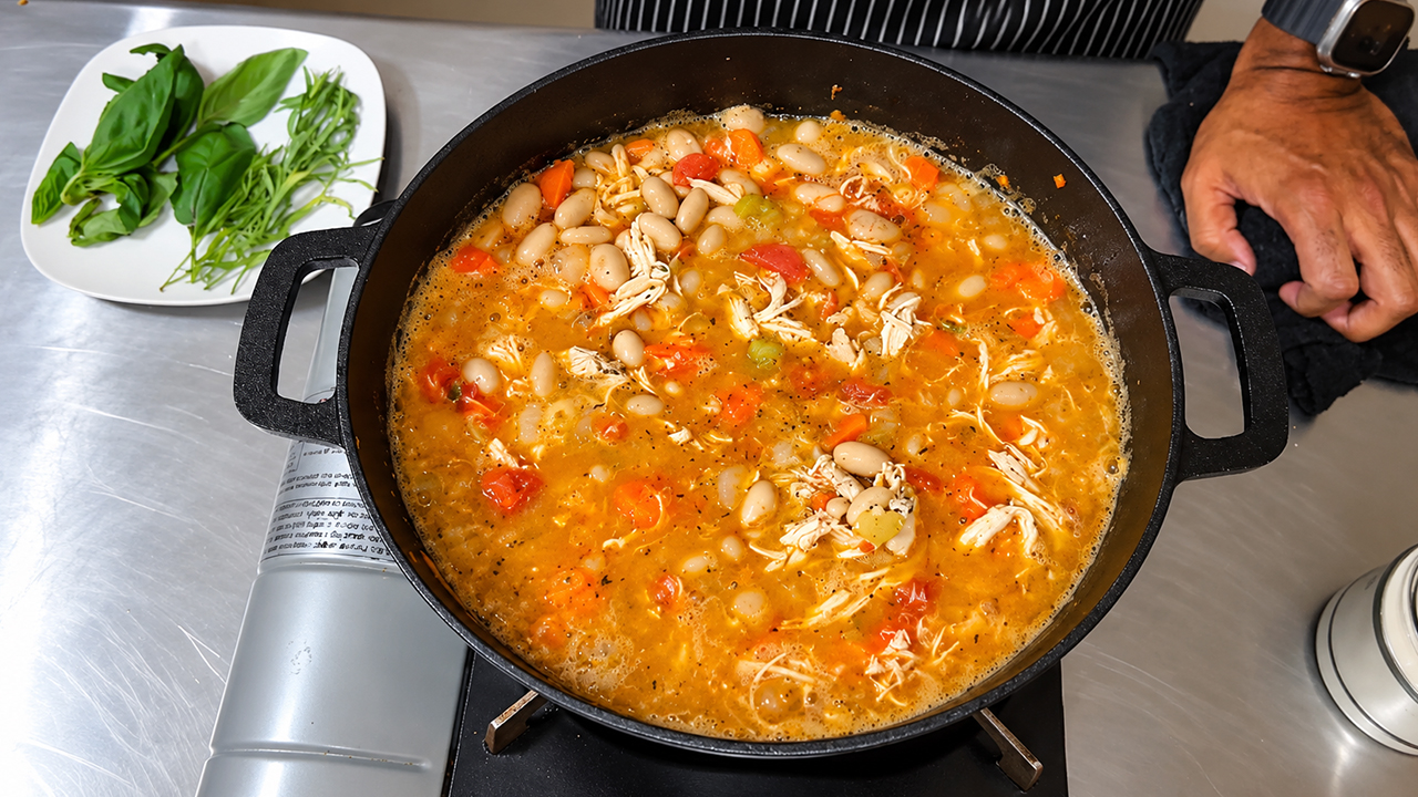 Tomato paste transforms white bean chicken soup