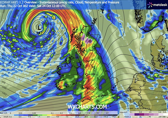 UK maps show exact time second storm will unleash torrential rain and ...