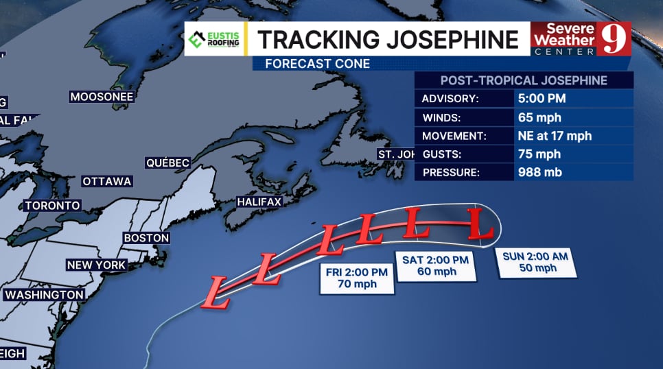 Josephine becomes a post-tropical system in North Atlantic
