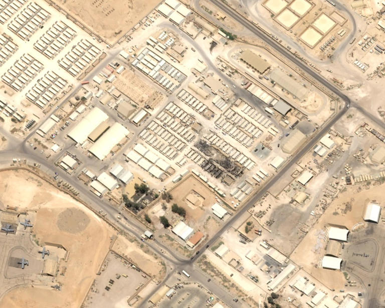 A satellite image taken over an air base in Jordan that Iran attacked in July.