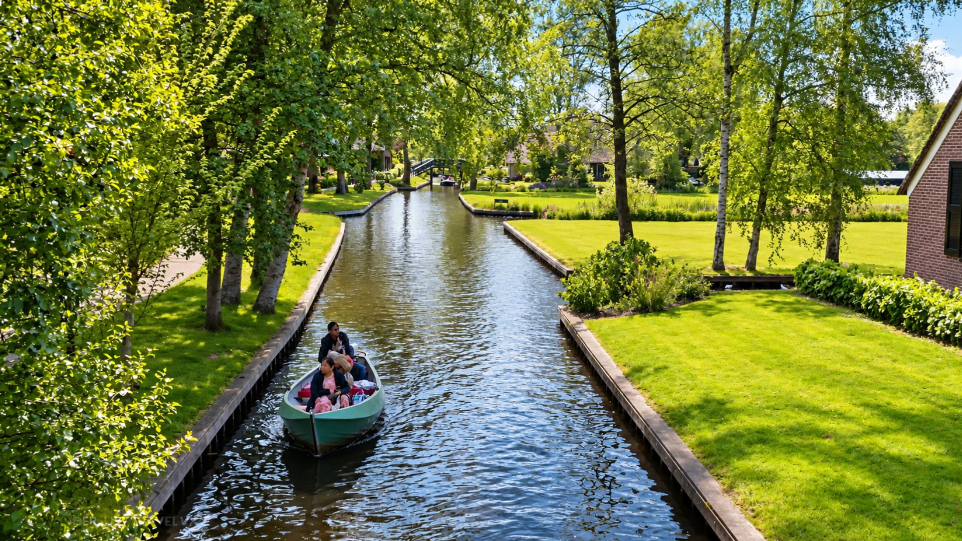 A quiet Dutch village where boats travel along narrow canals (4K)