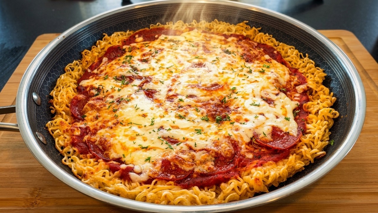 Crispy ramen noodle crust pizza recipe