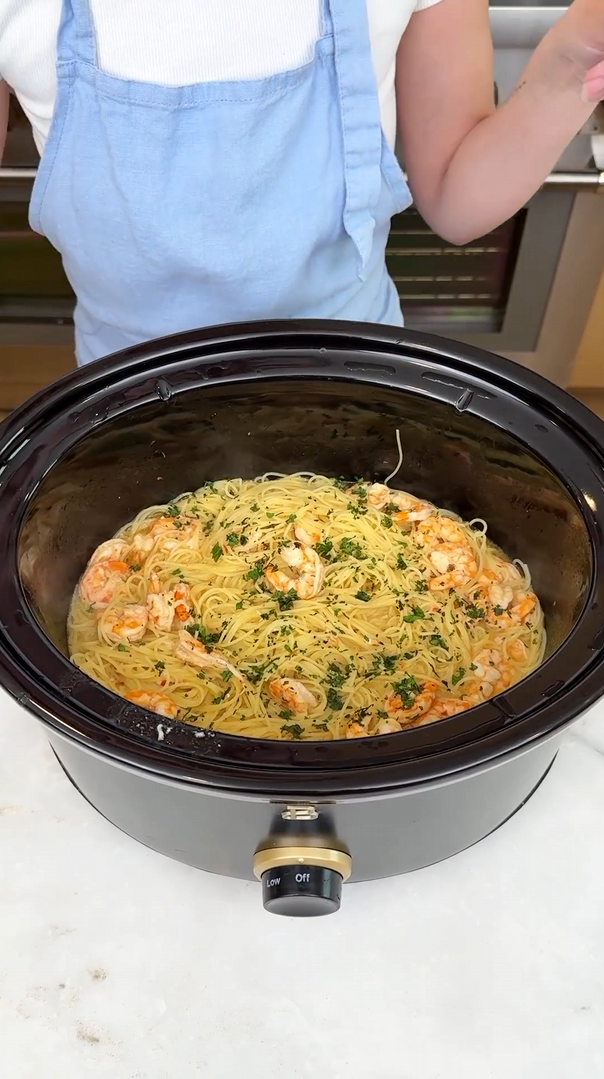 I make this crockpot shrimp scampi every week for an easy dinner