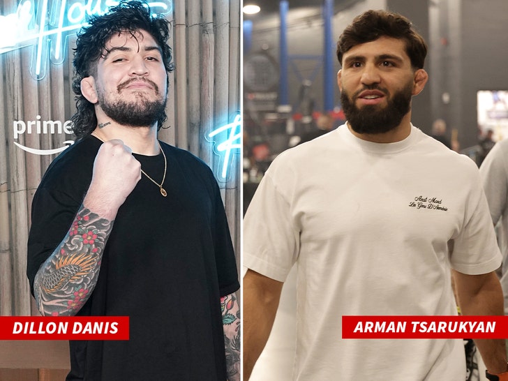 UFC fighter Arman Tsarukyan lunges at Dillon Danis during press conference