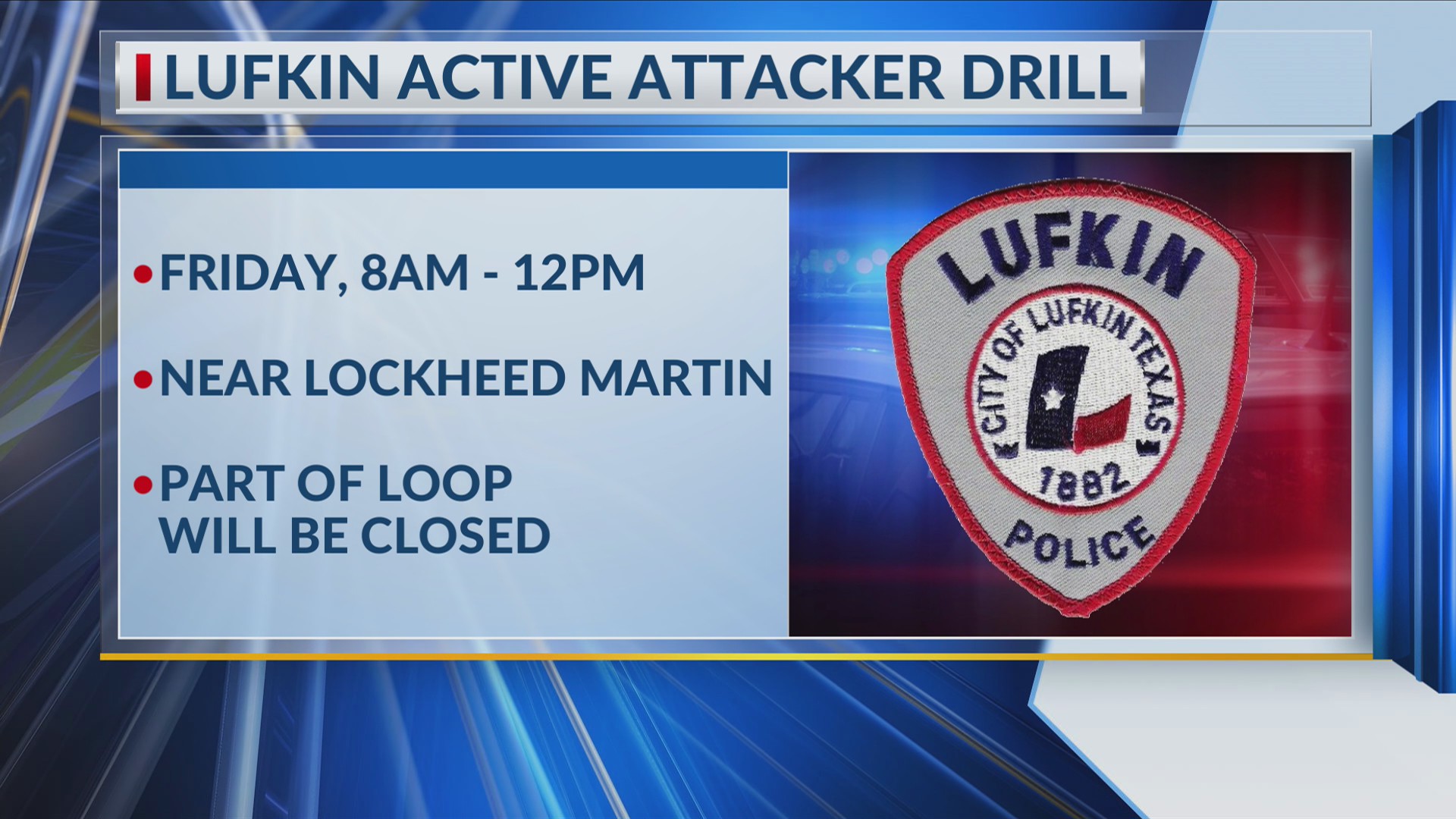 Lufkin authorities to hold emergency response drill Friday