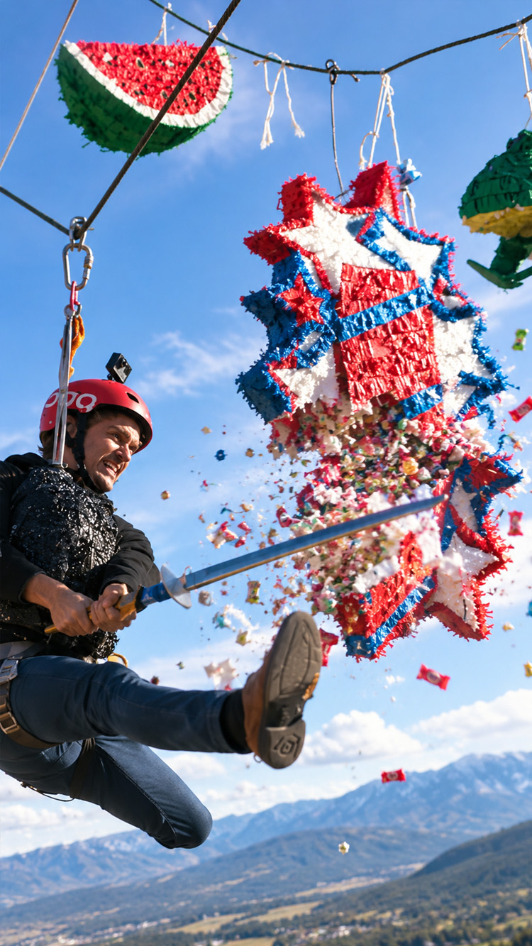 Zipline vs piñata delivers incredible flying action