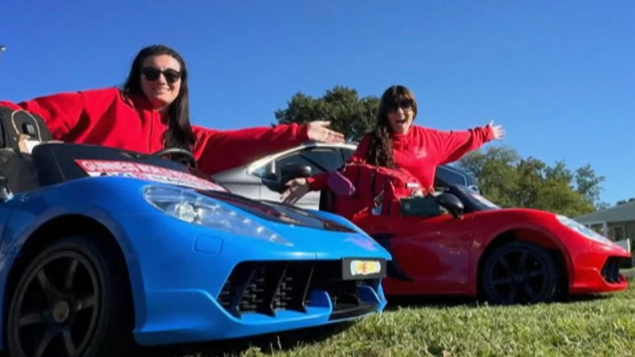 Women trying to ride toy cars toward a Guinness World Record