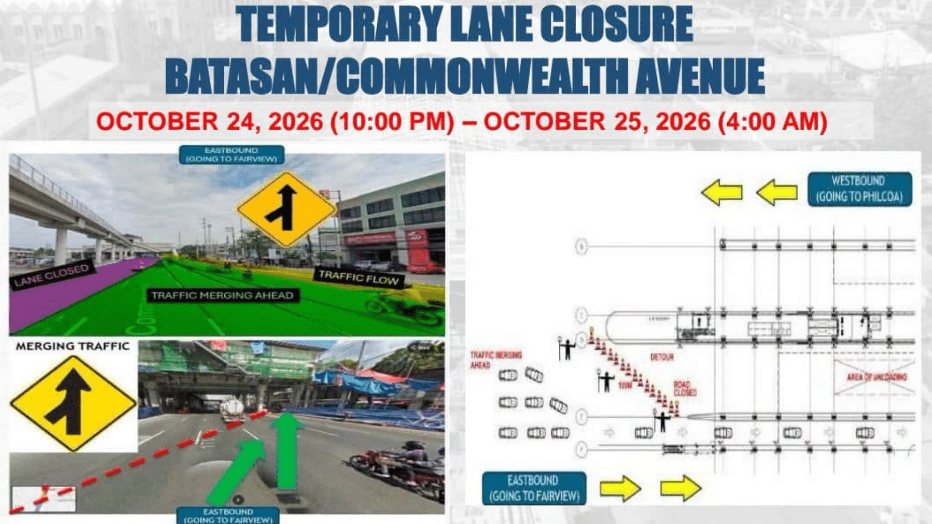 4 Commonwealth Avenue lanes to close Oct. 24-25 for MRT-7 works