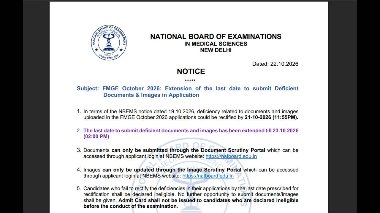FMGE 2026 application correction deadline extended till October 23 ...