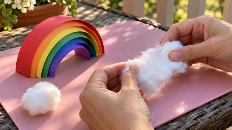 How to make a rainbow craft using paper strips and cotton