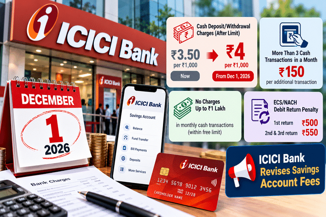 ICICI Bank new charges 2026: Cash deposit, withdrawal and auto-debit ...