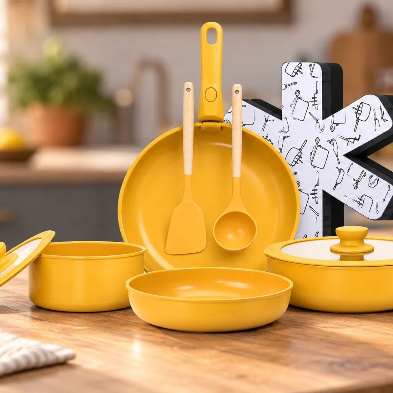Cette batterie de cuisine jaune composée de 12 pièces est à moins de 40 ...