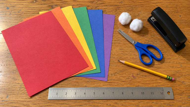How to make a rainbow craft using paper strips and cotton