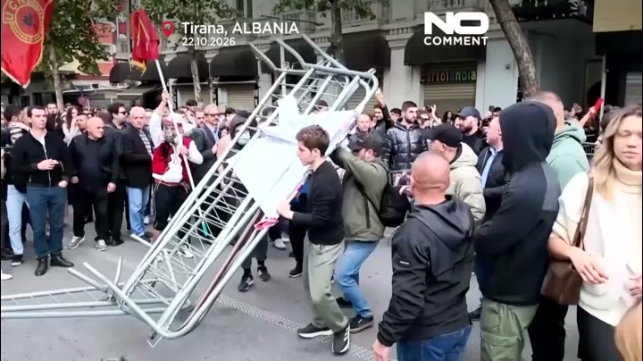 Scuffle breaks out in Albanian parliament as MPs clash over protests