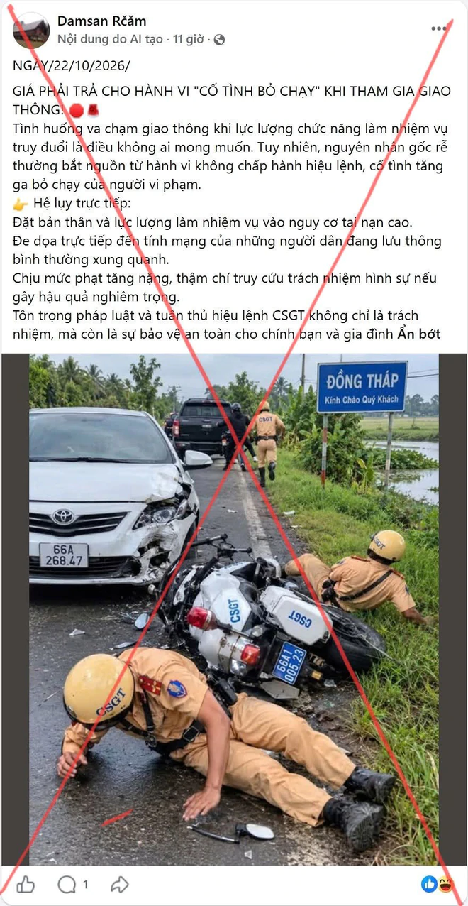 Công an Đồng Tháp bác thông tin cảnh sát giao thông truy đuổi người vi phạm gây tai nạn