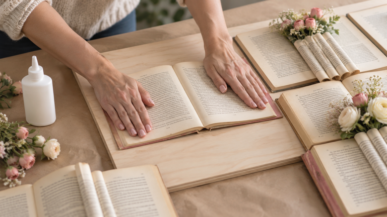 How to make a flower display using old books and paper