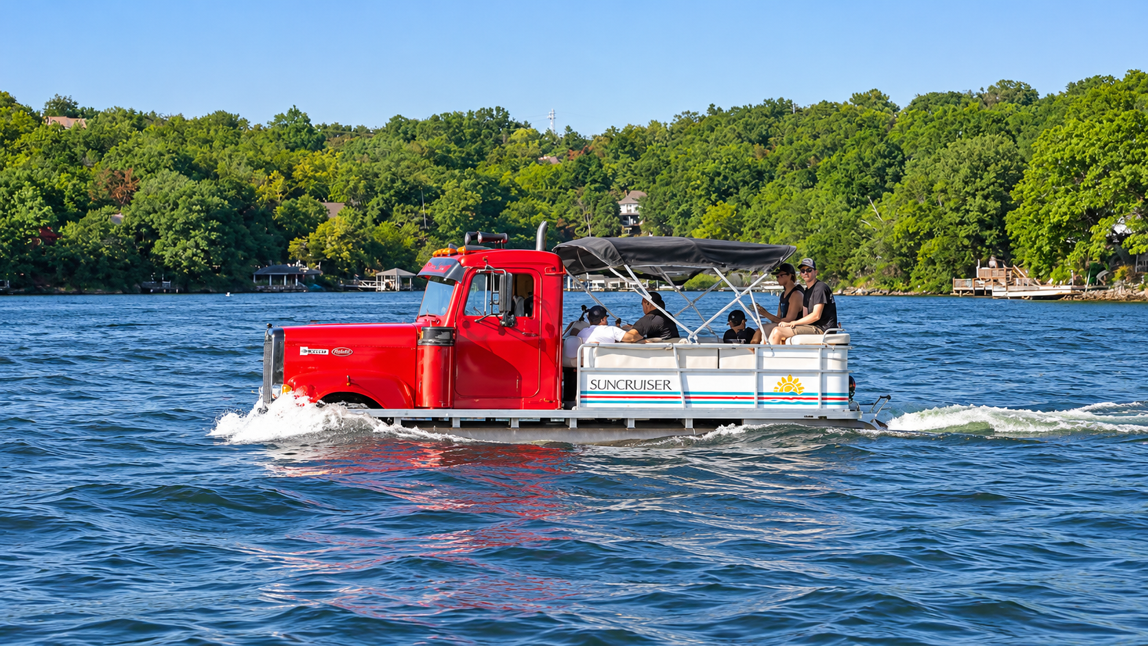 Building a Peterbilt-style pontoon boat with a semi-truck cab and ...